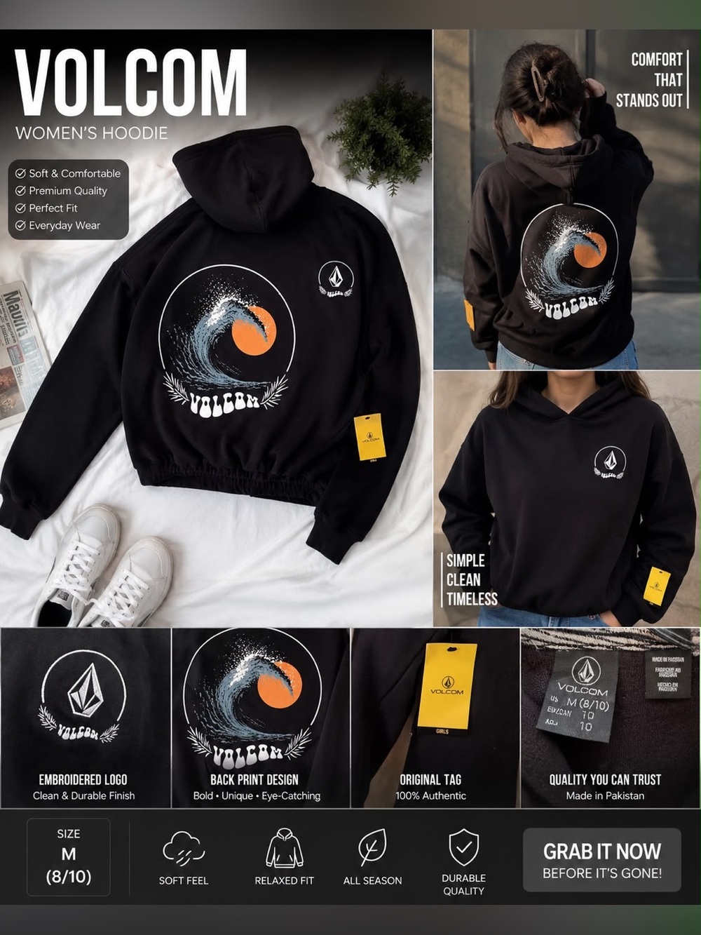 Volcom Dark Plum Pullover Hoodie with White Logo Tag